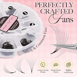 LASHVIEW 600 Premade Volume Eyelash Extensions Mixed Tray Fans D Curl Pointed Handmade Loose Fans Thin Base (10D-0.05D,8-15mm)