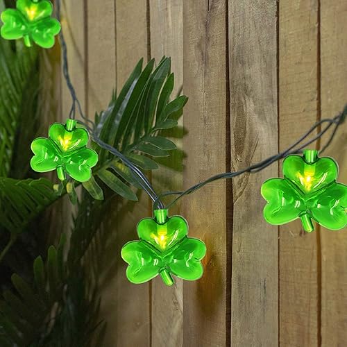 Miniatura 5 de Guirnalda de luces de trébol decoraciones del día de San Patricio con 10 luces LED de trébol verde de 85 pies impermeable para fiestas bares hogar