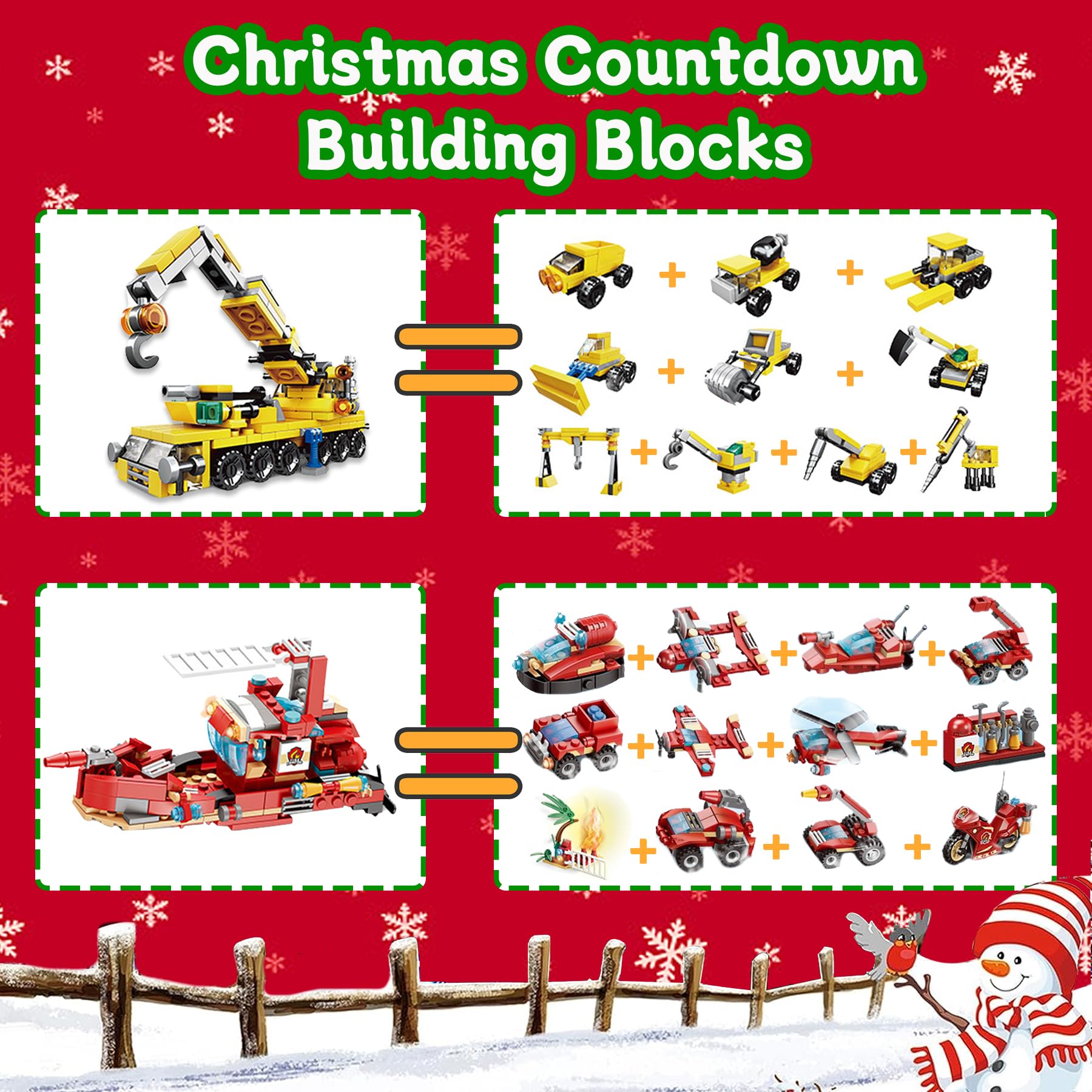 Calendrier De L'Avent Construction - 24 Jours De Blocs De Camions (pompiers Et Chantier) - Pour Enfants Dès 3 Ans - Jouets éducatifs - 12