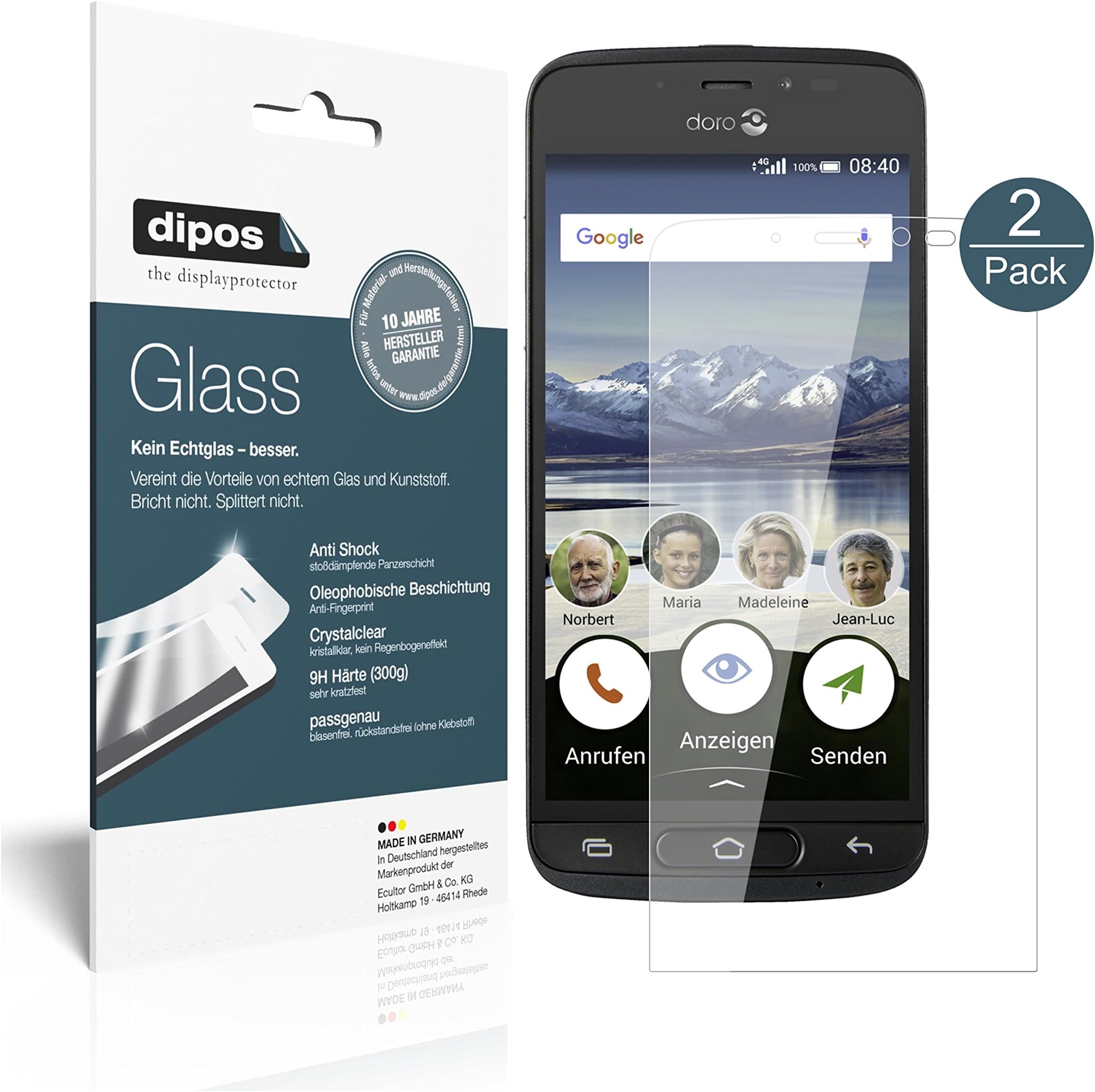 dipos I 2x Screen Protector compatible with Doro 8040 Flexible Glass 9H Display Protection