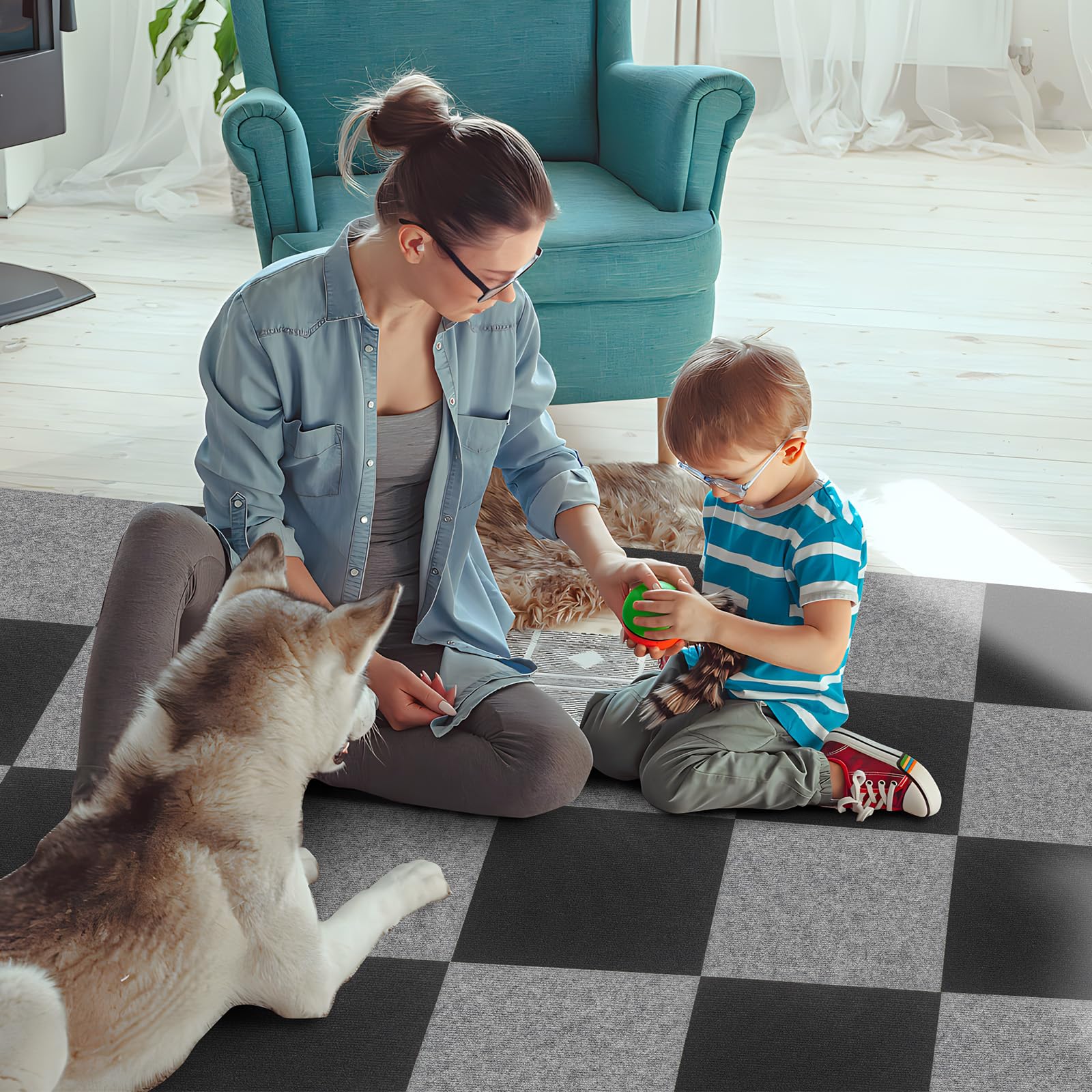 10Pcs Carpet Tiles Peel and Stick 12 x 12 Non-Slip Self Adhesive Squares Carpet Floor Tile Reusable Waterproof — view 3