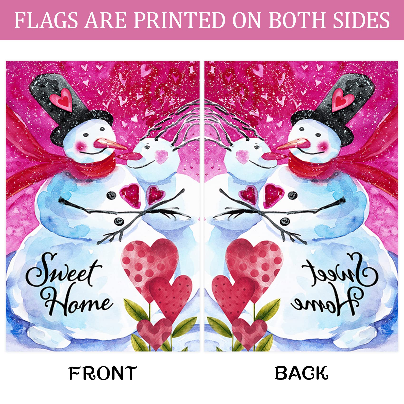 Texupday Gartenflagge Sweet Home Schneemann-Paar – 71,1 X 101,6 Cm, Winter & Valentinstag