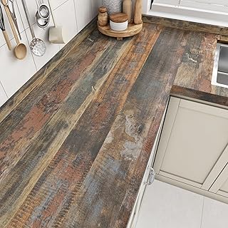 Wallercity Vintage Butcher Block Contact Paper for Countertops Vinyl Red/Brown Thick Waterproof Bathroom Wood Grain Peel and Stick Wallpaper for Cabinets Table Top Kitchen Backsplash 15.8''x78.7''