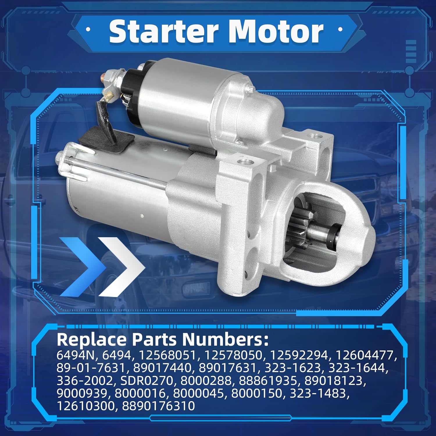 6494N Starter Motor Compatible with Chevrolet Silverado Avalanche 1500 Express Suburban, GMC Sierra Savana 1500 Yukon XL, Cadillac Escalade, Buick Rainier, Isuzu Saab Replace OE 12568051