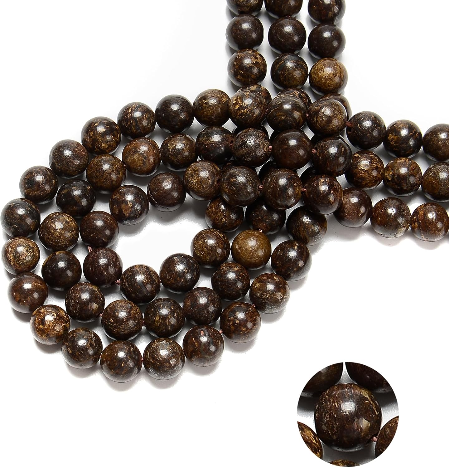 74Pcs (2pcs/Set) 10mm Bronzite Gemstone Smooth Round Beads Natural Stone Beads AAA Grade Premium Round Gemstone Genuine Real Stone Loose for DIY Bracelet Jewelry String Making