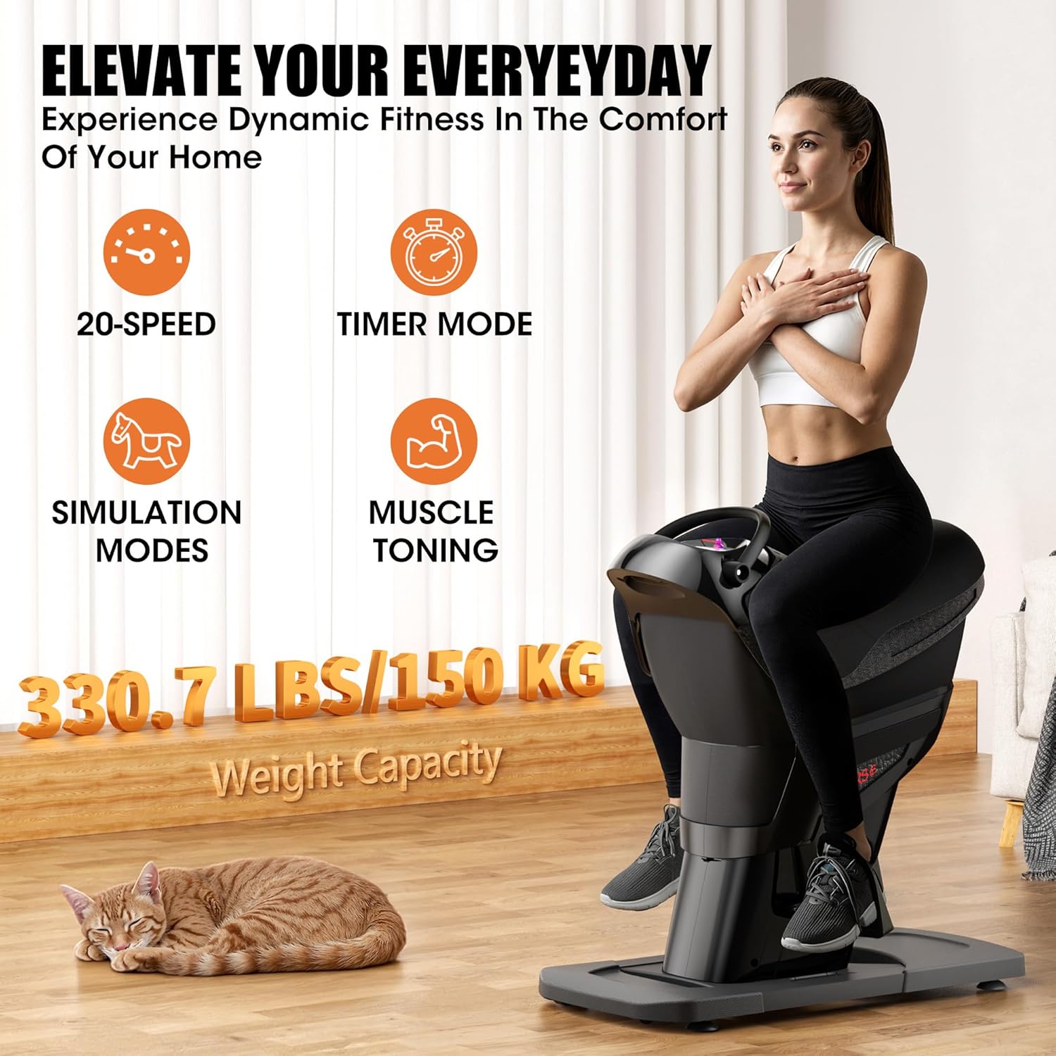 Electric Horse Riding Machine, 3D Simulation Abdominal Trainer with 20 Adjustable Speed Levels, LED Display & Bluetooth Speaker, Full Body Home Gym Exercise Equipment 5i14