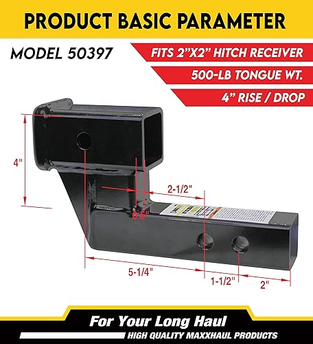 Miniatura 9 de MaxxHaul 50650 Elevador de enganche de remolque para receptores de 2 pulgadas con elevacióncaída de 6 pulgadas