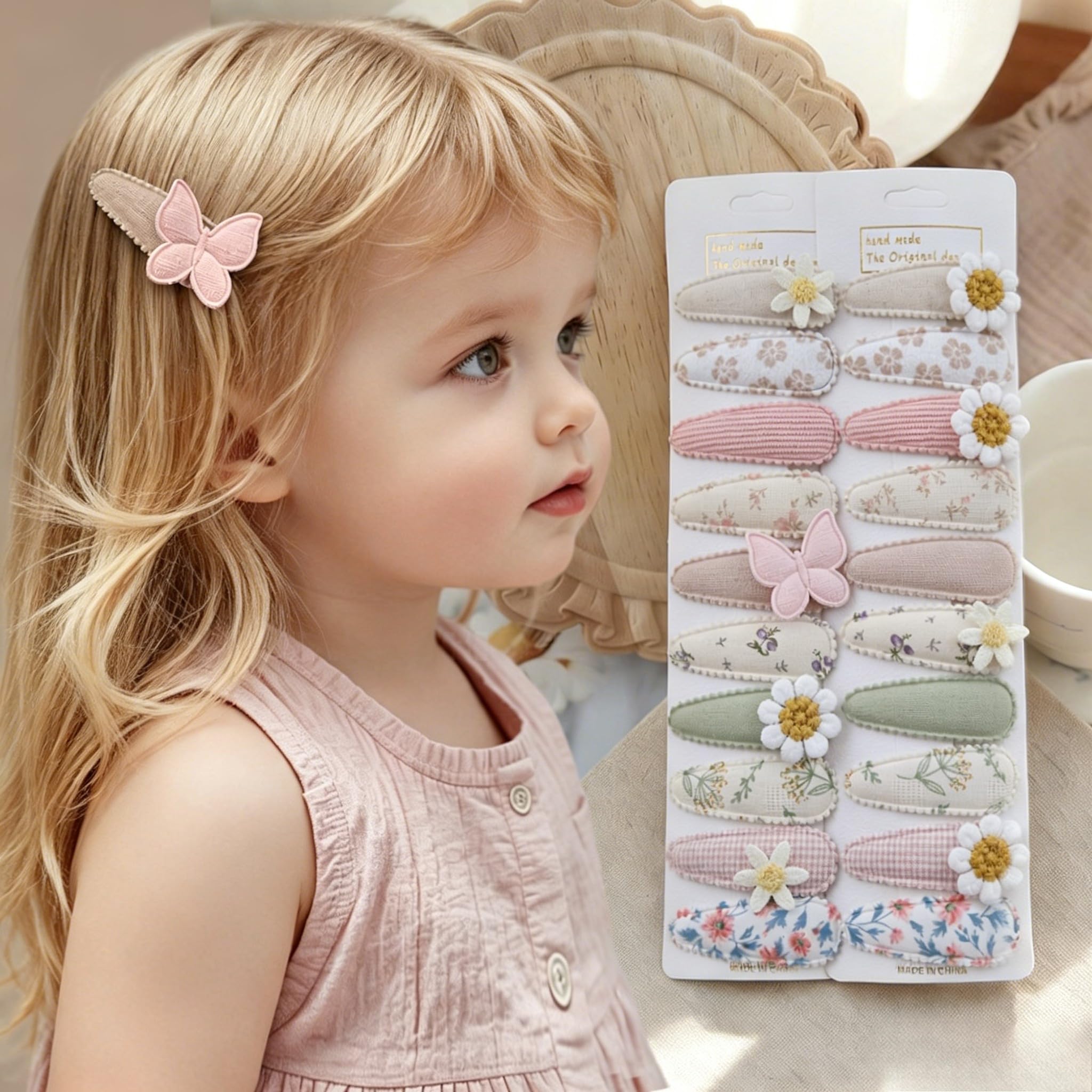 20 Pcs Baby Hair Clips, Fabric Snap Barrettes for Toddler Girls, Floral Embroidery Butterfly Hair Accessories, Non-Slip Small Clips for Daily Wear