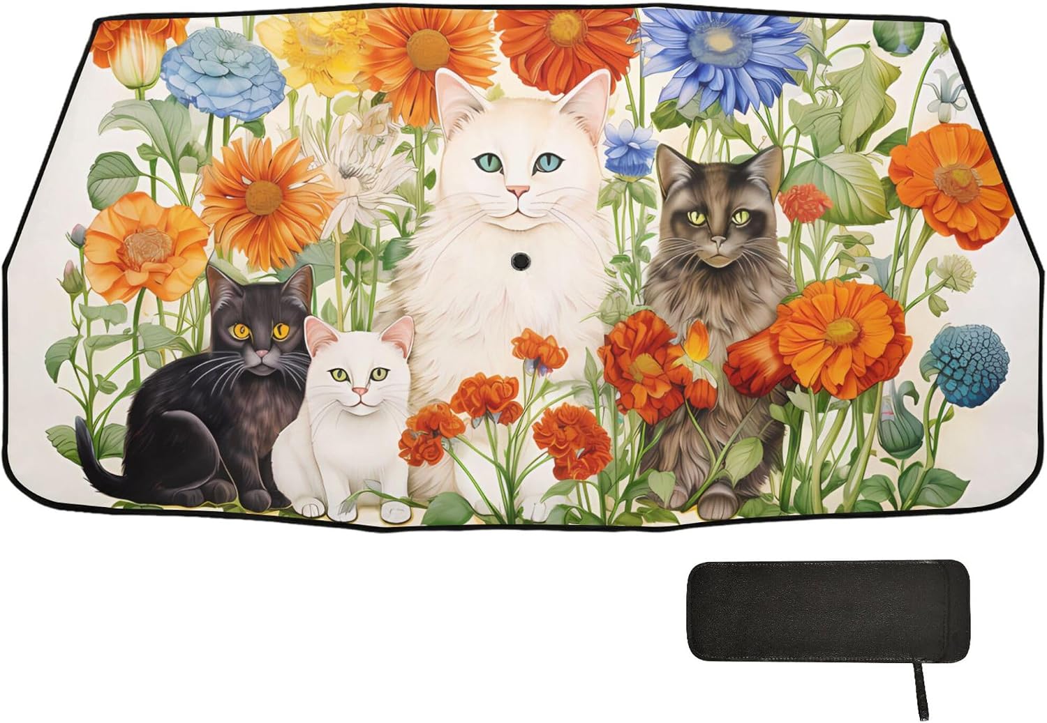 Car Umbrella Sun Shade Cover, Cat and Flower Umbrella Sun Shade for Car Truck Window Front Windshield, Blocks UV Rays Sun Visor Protector Sun Heat Reflector to Keep Your Vehicle Cool