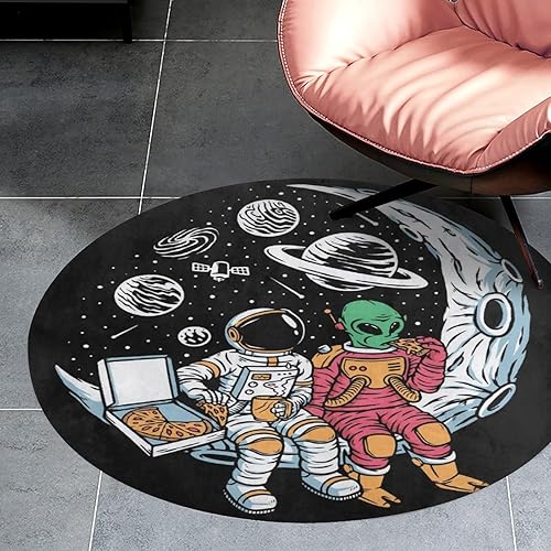 Miniatura 5 de HoaMoya Divertida alfombra redonda de astronauta alienígena, alfombra circular circular con luna, alfombra circular antideslizante para cocina, sala