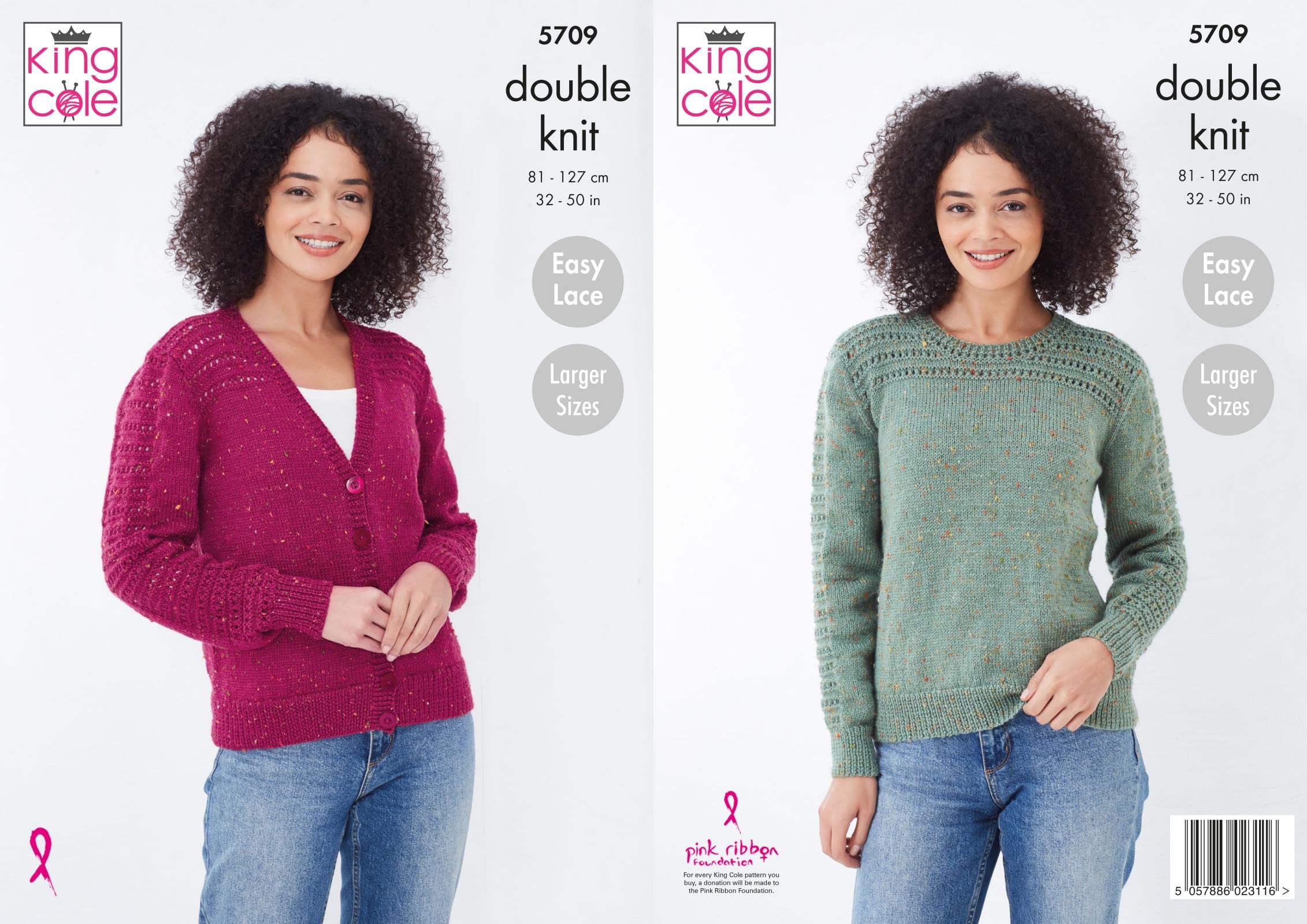 King Cole 5709 Knitting Pattern Womens Cardigan and Sweater in Big Value Tweed DK, Multi, 32inch - 50inch