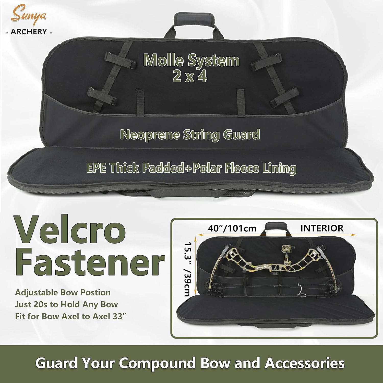 SUNYA Compound Bow Case with Molle System - Neoprene Bow String Protection & Padded Shoulder Sling - Soft Carrying Case for Archery Accessories, Equipment