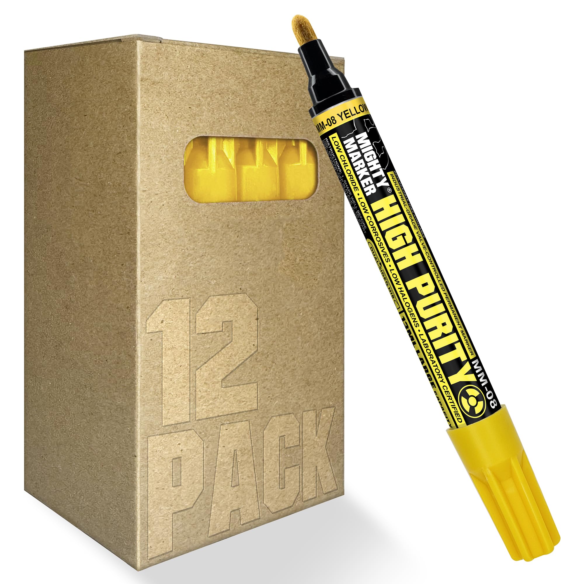 Mighty Marker High Purity MM-08 Dual Tip Marker, 13ml Lab-Tested Paint, Dual Cone/Chisel Tip, Low Corrosive, Low Halogen & Chloride, Certificate & Lab