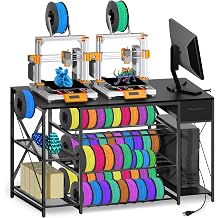 3D Printer Stand with Charging Station,Large 4-Tier 3D Printers Table with Holds 60+ Filament Storage and Storage Drawer,Filament Rack,Heavy Duty 3D Printer Desk for Workshop,Office and Garage,Black