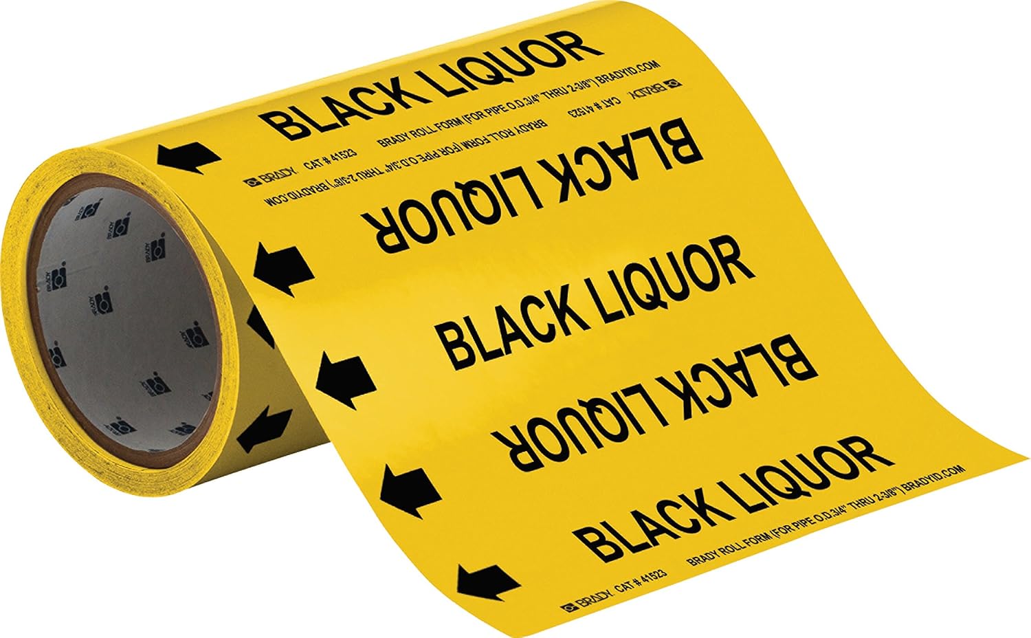 Brady 41523 Roll Form Pipe Markers, B-946, 8" X 30', Black On Yellow Pressure Sensitive Vinyl, Legend "Black Liquor"