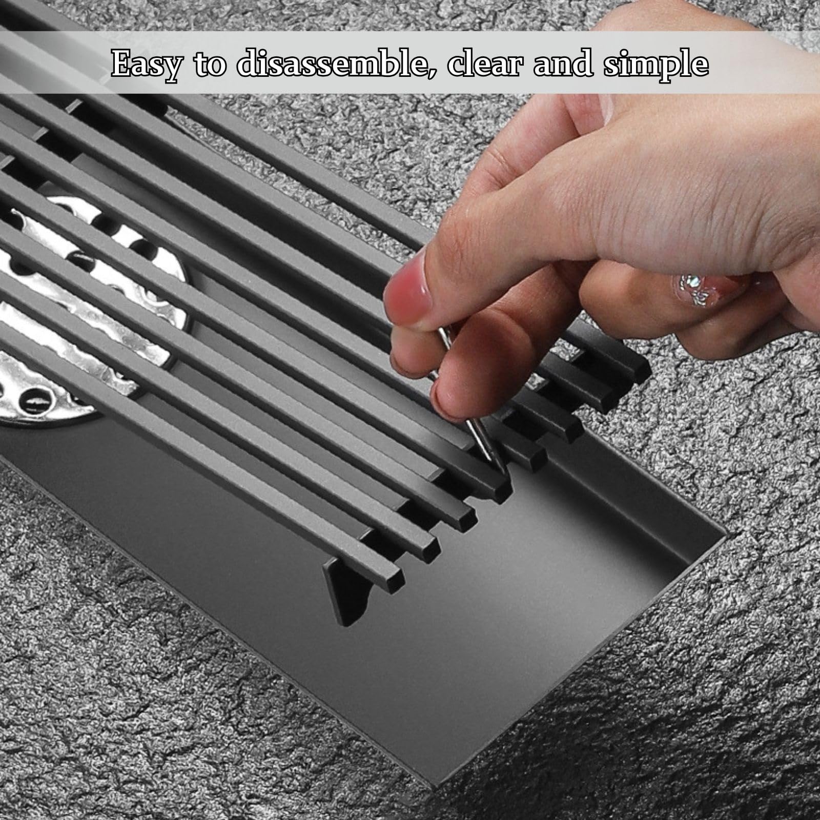 8cm de Ancho Desagüe de Piso Extraíble Desagüe de Suelo Rectangular de Acero Inoxidable 304 Diseño Hueco para Baño Cocina Balcón Ducha Antibloqueo Filtro Gris(8 * 100cm)