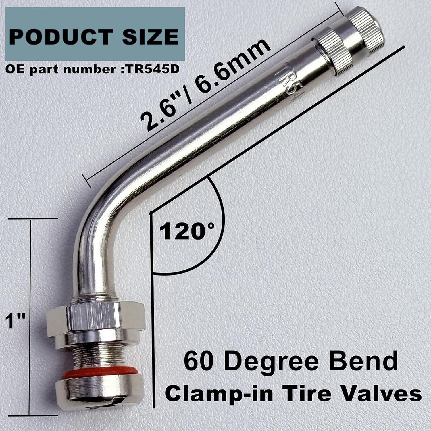 TR545D Truck Tire Valve Stems (Pack of 10), Brass 60 Degree Bend Valve Stems Compatible with Alcoa 22.5in 24.5in Aluminum Wheels with Rim Φ.9.7mm Hole, Clamp-in Valve Stem for Truck and Bus Tires