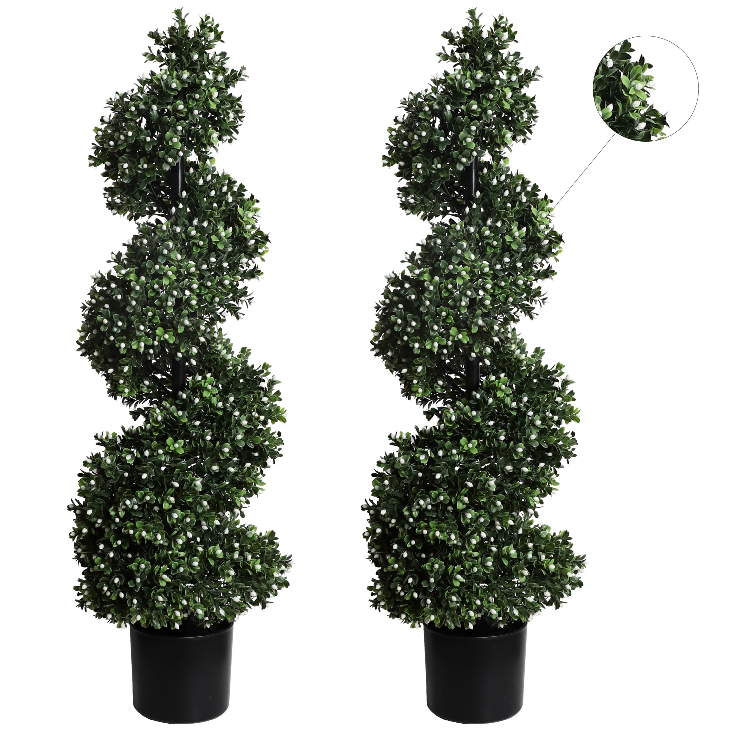 momoplant White-Fruit 35 Inch Artificial Boxwood Topiary Tree Spiral Plants Fake Faux Plant Decor in Plastic Pot Green Indoor or Outdoor, Set of 2