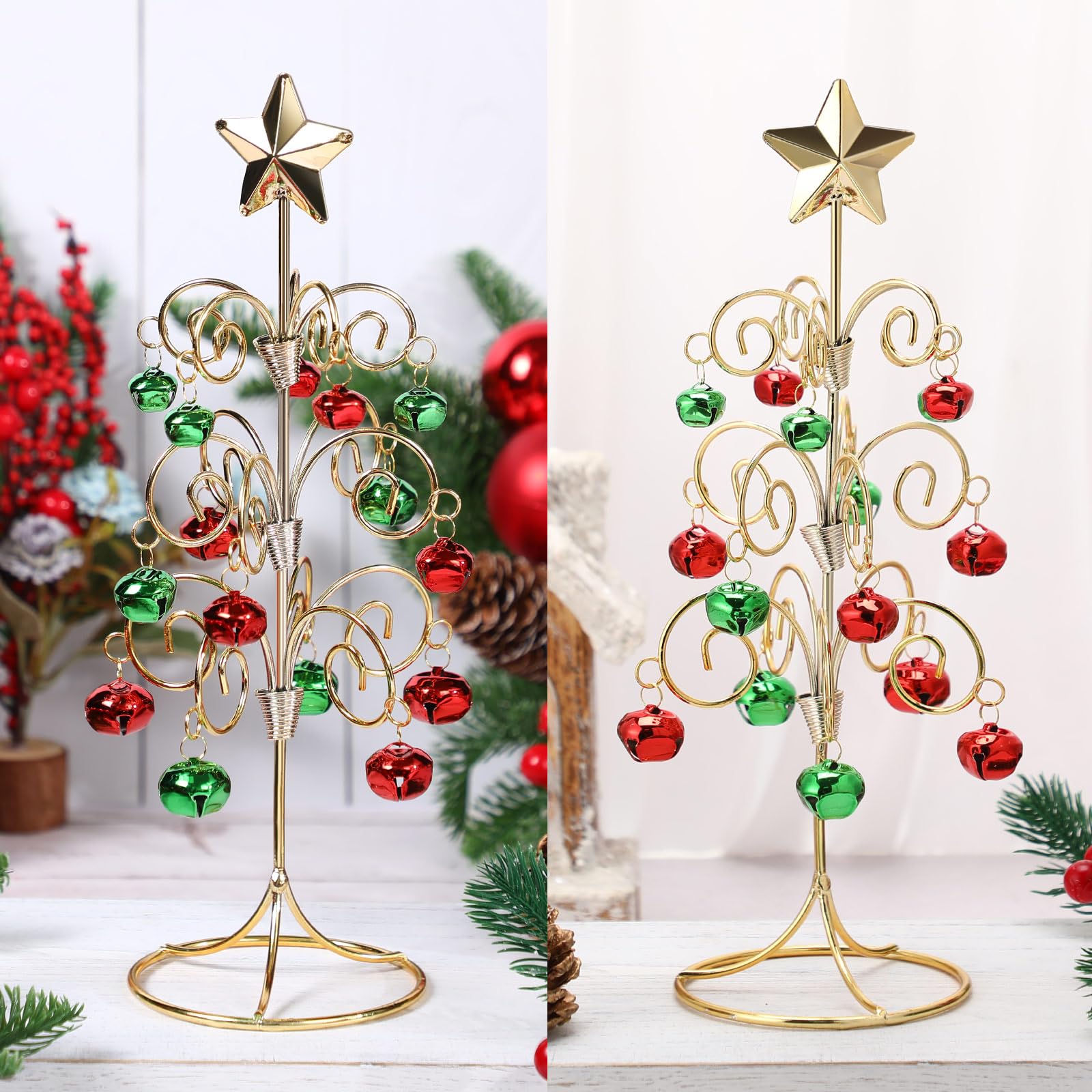 Hicarer 2 Pcs Christmas 11.5 Inch Ornament Display Tree Tabletop Metal Holder Hanger Wire Hook Ornament Stand Metal Christmas Tree Ornament Holder for Decorations Hanging Jewelry Gift