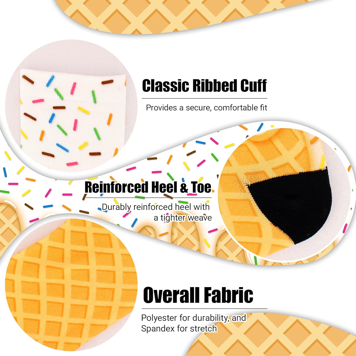Ice Cream Print Socks for Women Men Funny Novelty Crew Socks Cute Foodie Gift Idea - Image 3