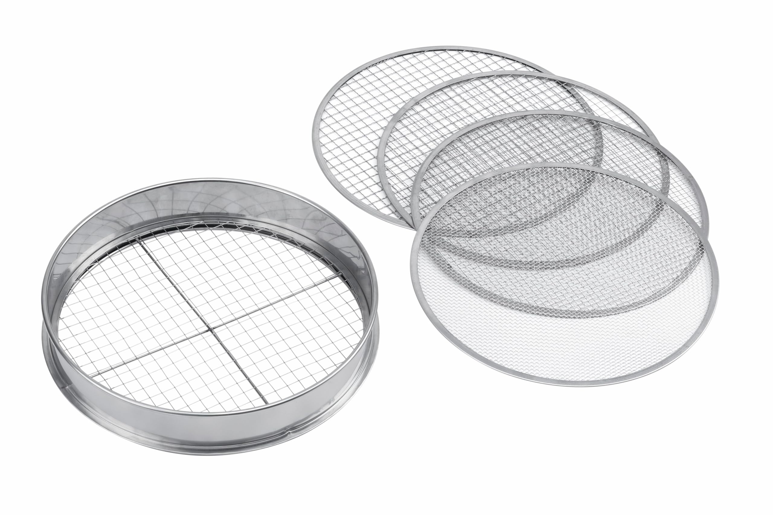 Meister Kompostsieb 5 in 1 – Gartensieb aus Edelstahl Ø 30 cm – 5 austauschbare Siebeinsätze in verschiedenen Korngrößen für Erde & Sand