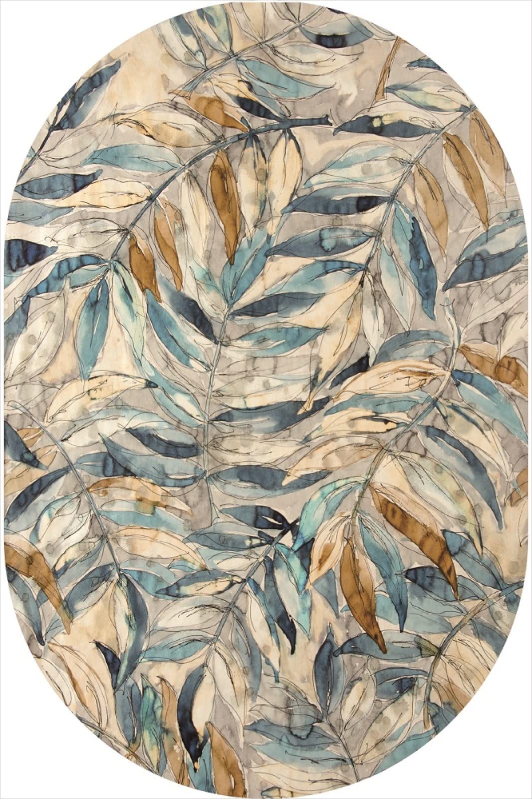 Tapis de salon doux en bambou antidérapant motif ovale jaune bleu lavable pour chambre à coucher