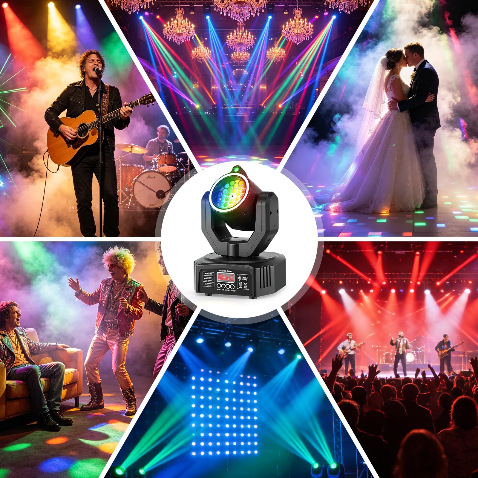 4-en-1 Lyre LED Tête Mobile Beam Laser avec Télécommande, 30W Projecteur RGBW + Laser Vert, Jeux de Lumiere pour Soiree DJ, DMX512, Commande Vocale pour Disco Bar KTV Mariage