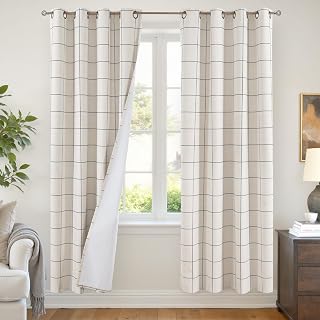 Lajode Linen Blackout Curtains - Boho Plaid 52x72 Inch 2 Panels Dark Grey | Farmhouse Black Out Window Treatments for Living Room Bedroom, Grommet Top Rustic Home Decor Drapes Cottage Style