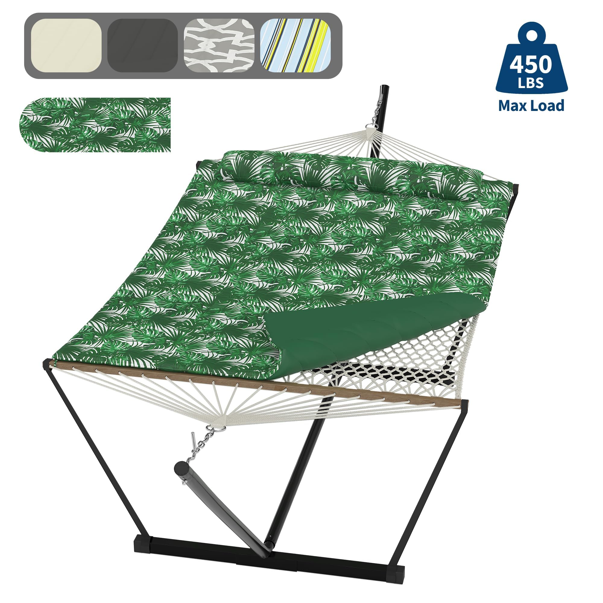 Garvee Hamac Double avec Support en Acier, Corde en Coton et Coussin, Vert