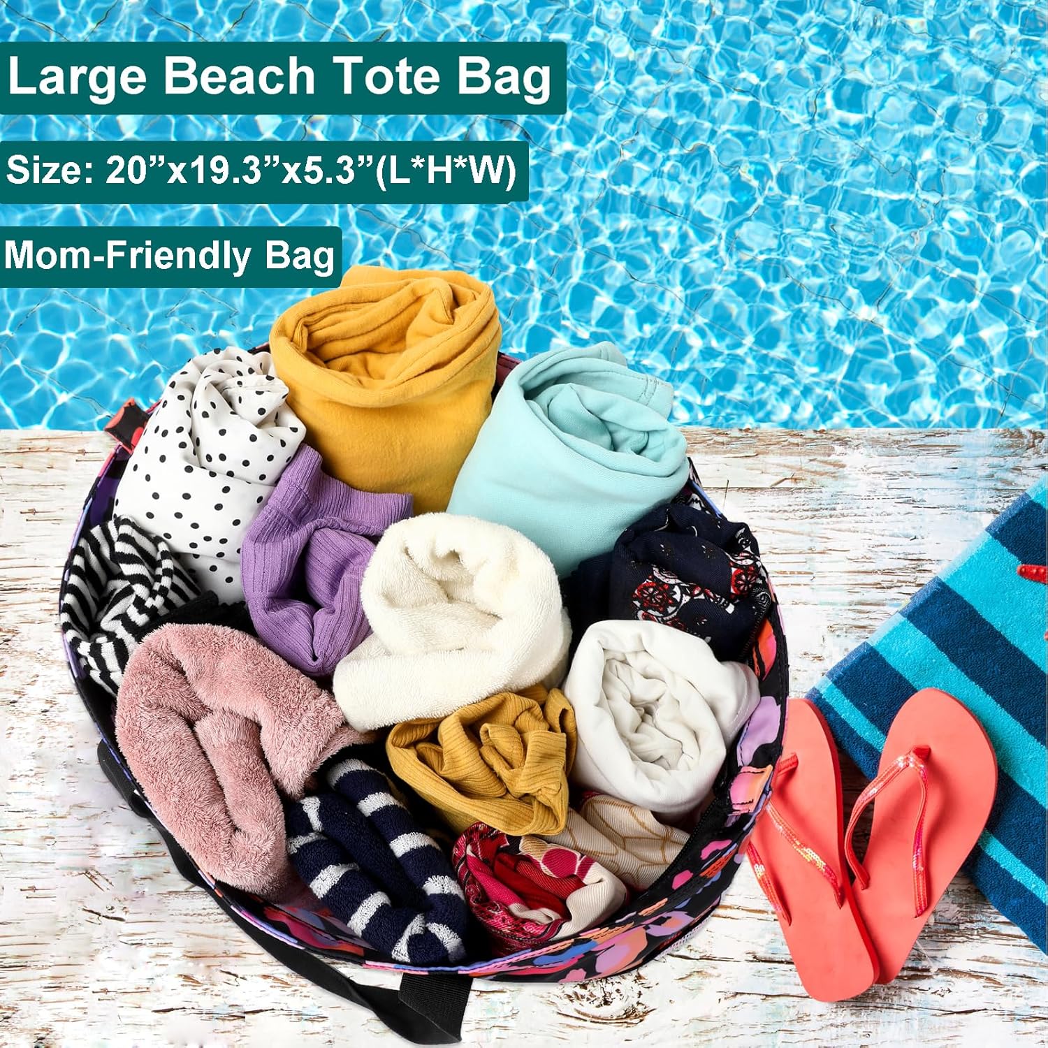 JIANYA Beach Bag Women Waterproof Sandproof Beach Tote Bags with Cooler Top Zipper Large Totes for Pool Travel Daily - Image 5