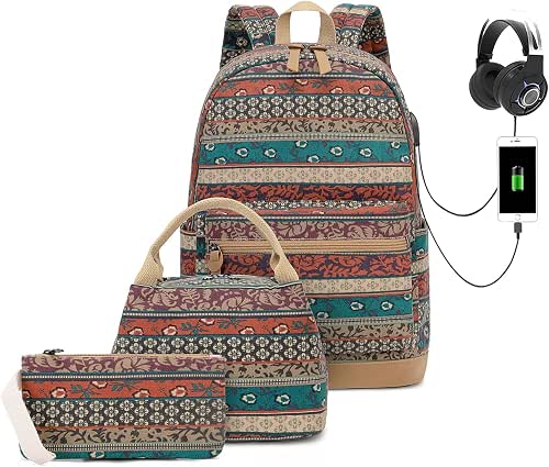Bohemian Waterproof Laptop Backpack with USB Charging Port and and