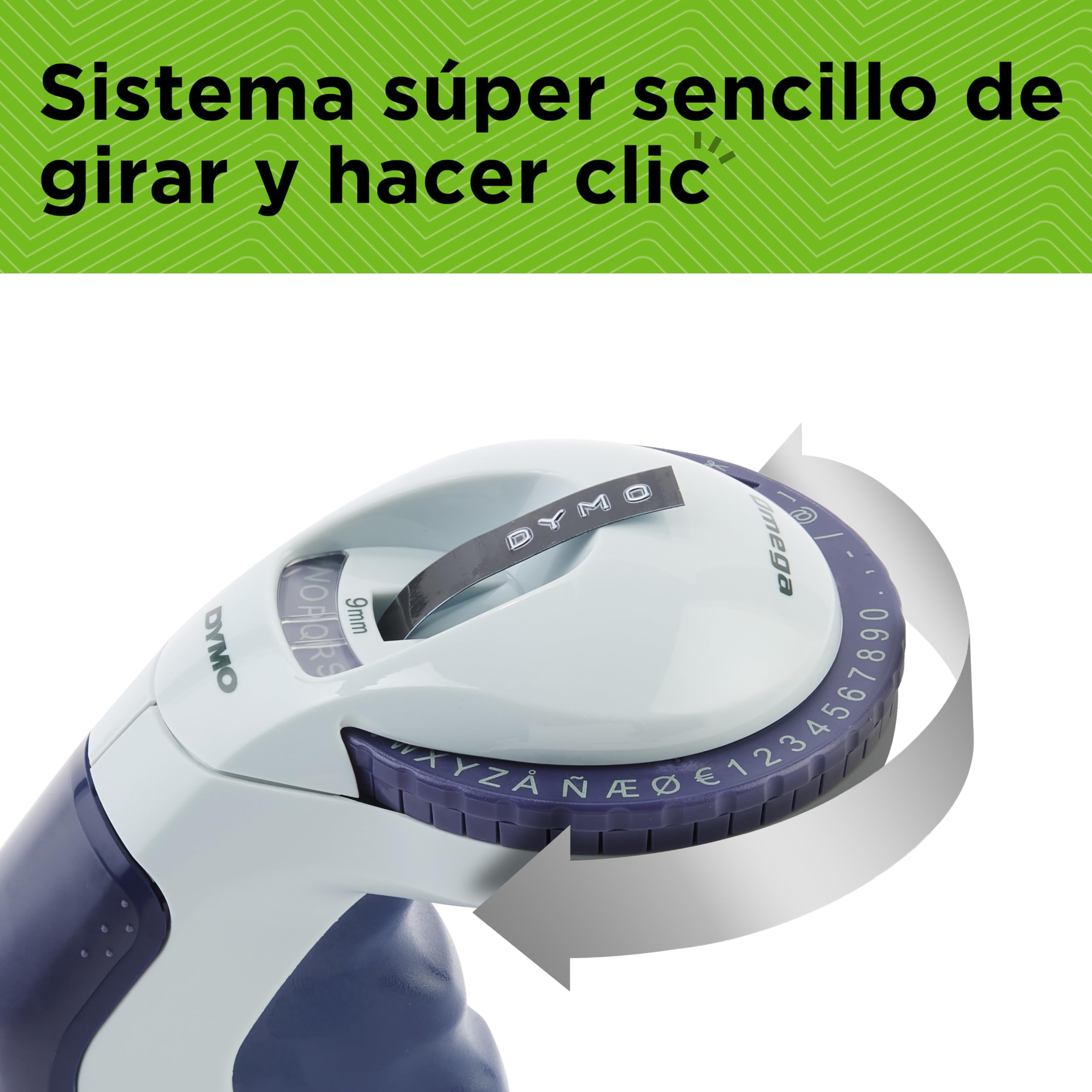 DYMO Omega rotuladora de estampación | Rotuladora de estampación pequeña con sistema de giro y clic y diseño ergonómico | Para uso doméstico y proyectos de manualidades (€ÑÅÆ y Ø)