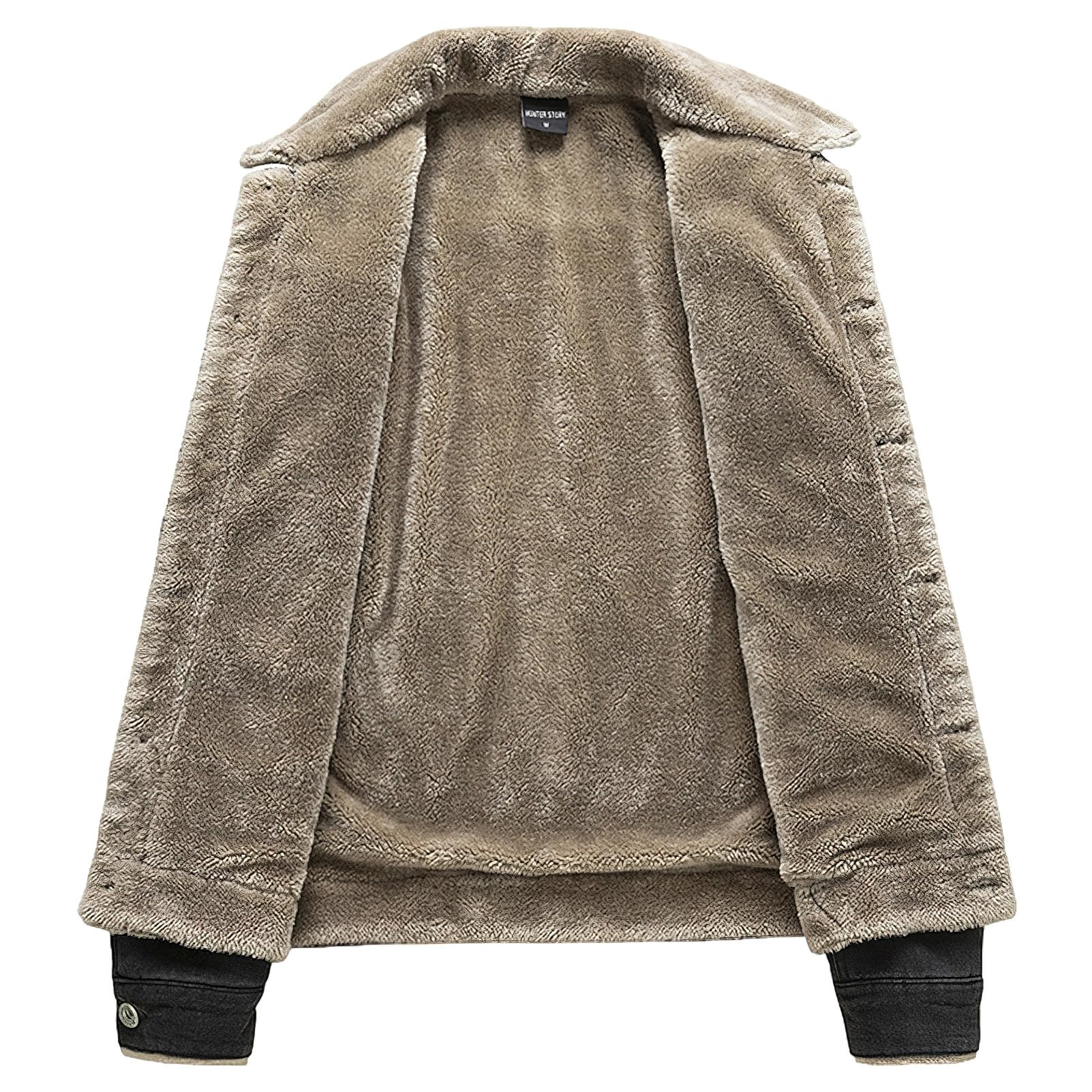 Herren Winter Fleece Gefütterte Jeansjacke mit Kragen Warme Flauschige Trucker Denim Jacke mit Multitaschen