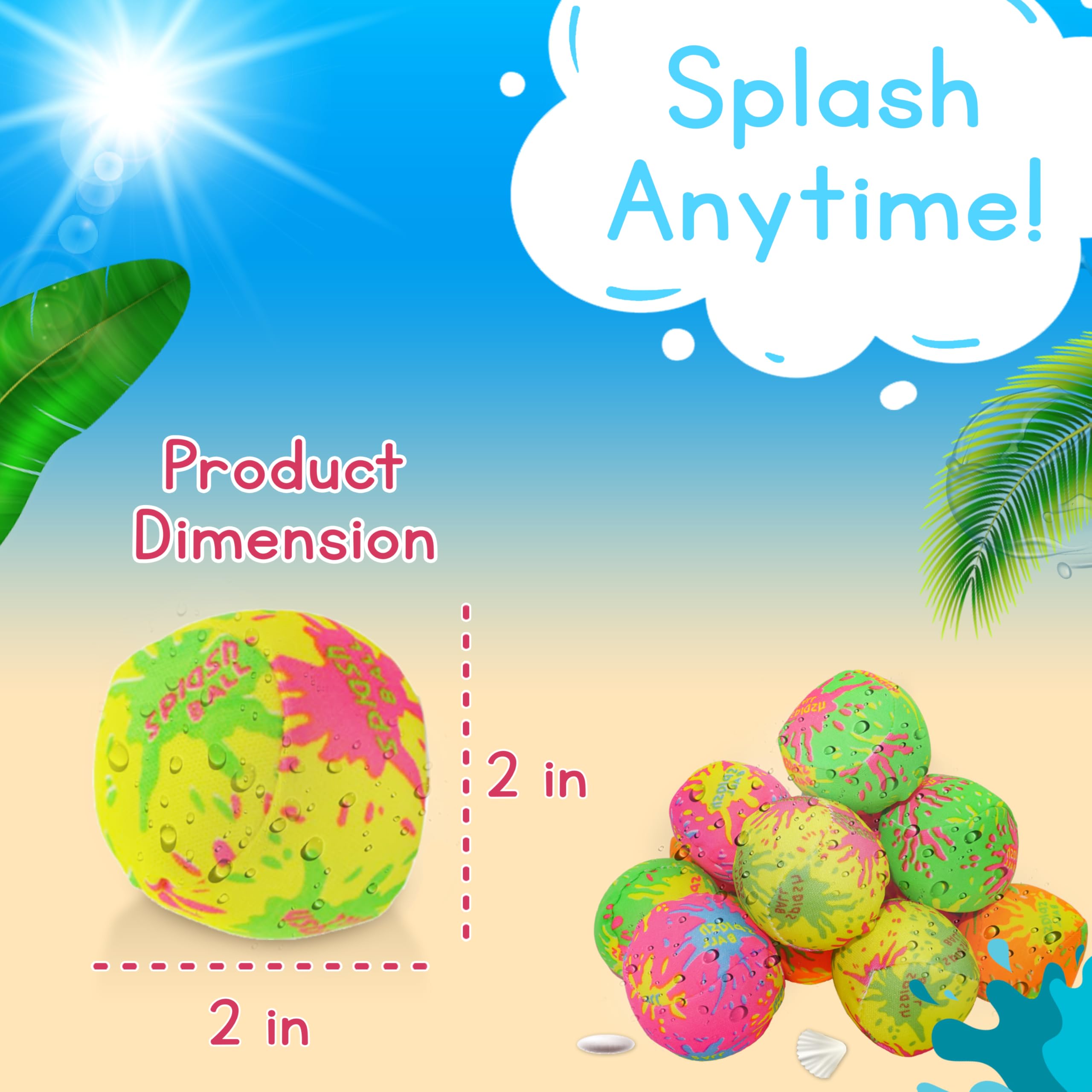 Paquete de 24 bolas de agua de 2 pulgadas, mini bola absorbente de agua, juguetes de piscina para niños, actividades de juego de lucha de agua al aire libre para niños, recuerdos de 5