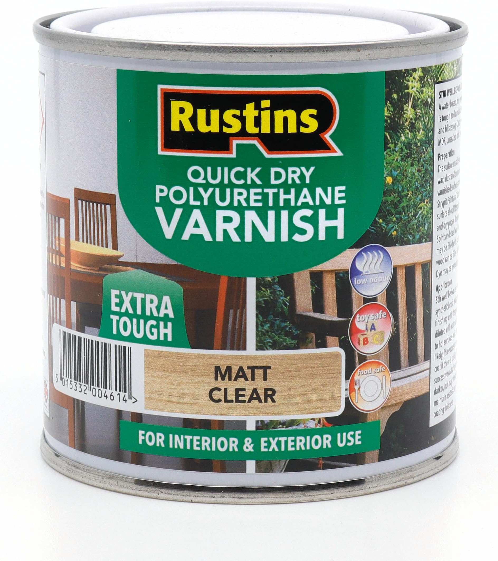 Rustins Quick Dry Polyurethane Varnish, 250ml, Matt Clear Finish