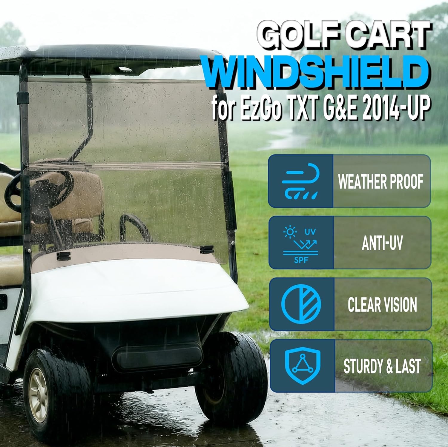 Golf Cart Windshield Foldable 3/16"(5MM) Thick Front Replacement for EZGO TXT 2014-UP