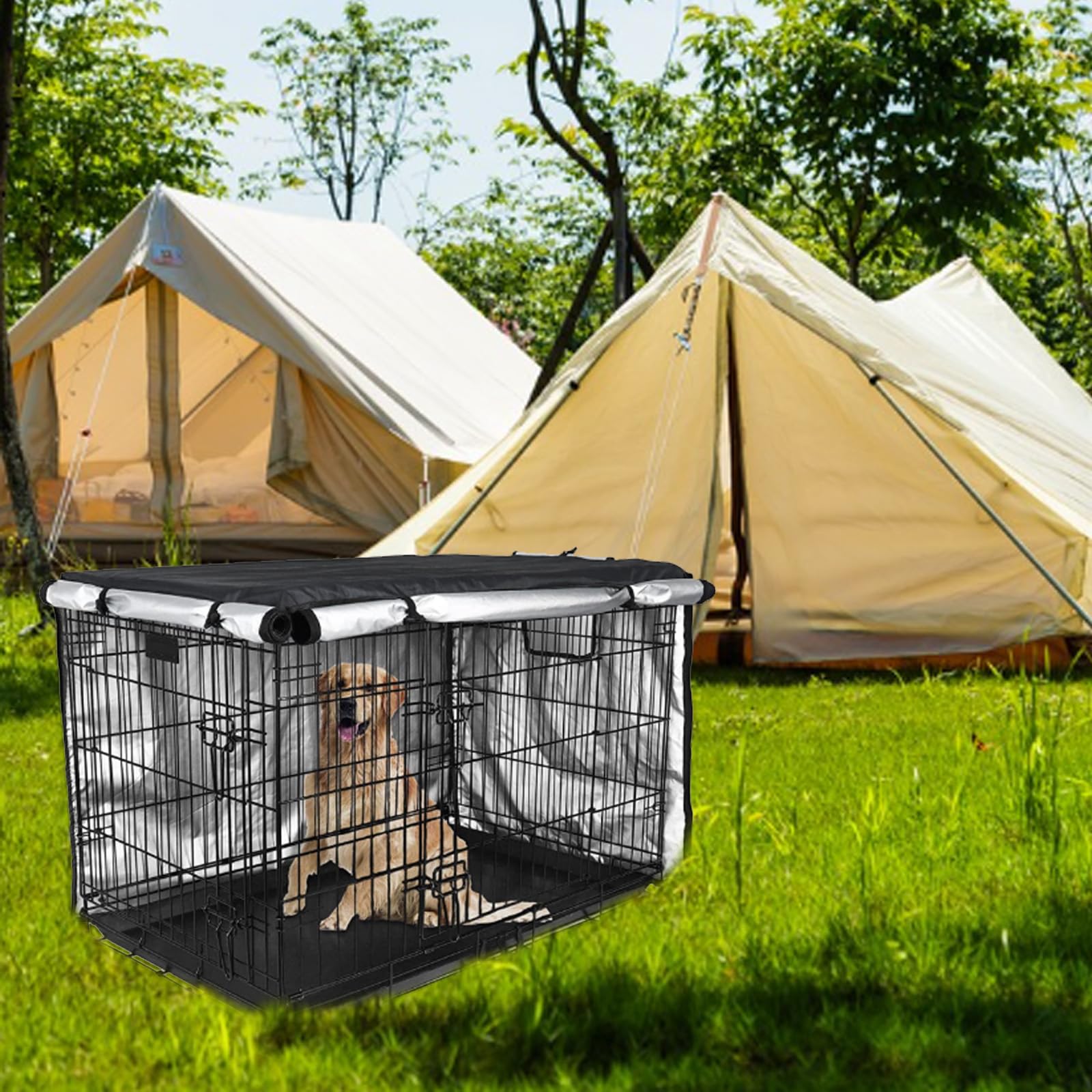 Copertura Per Gabbia Per Cani, 48x30x33in Copertura Per Cuccia Per Cani Resistente Copertura Durevole Antivento Impermeabile Gabbia Per Cani Pieghevole Accessori Per Interni Ed Esterni Nero