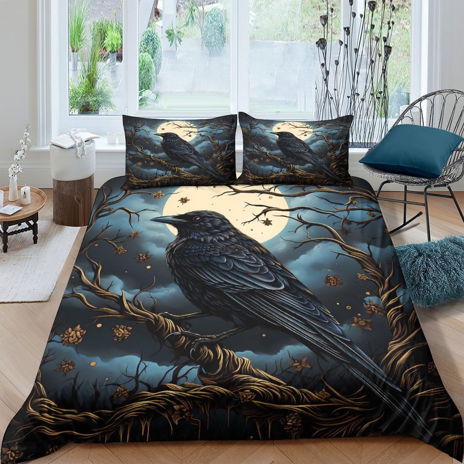 Ctjqhvkz Style-6 3D Printed Moon Raven Fitted Sheet Microfiber Soft Breathable Starry Sky Mattress Cover For Bedroom Decor Single（135X200cm）