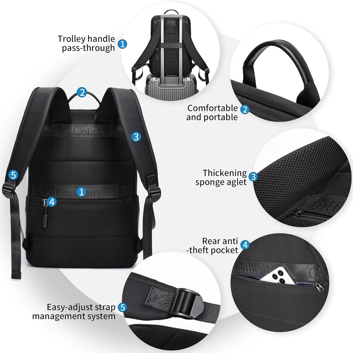 Men's Travel Backpack with Laptop Compartment, Waterproof Carry-On Backpack for Business, Work & Weekend Trips - Image 6