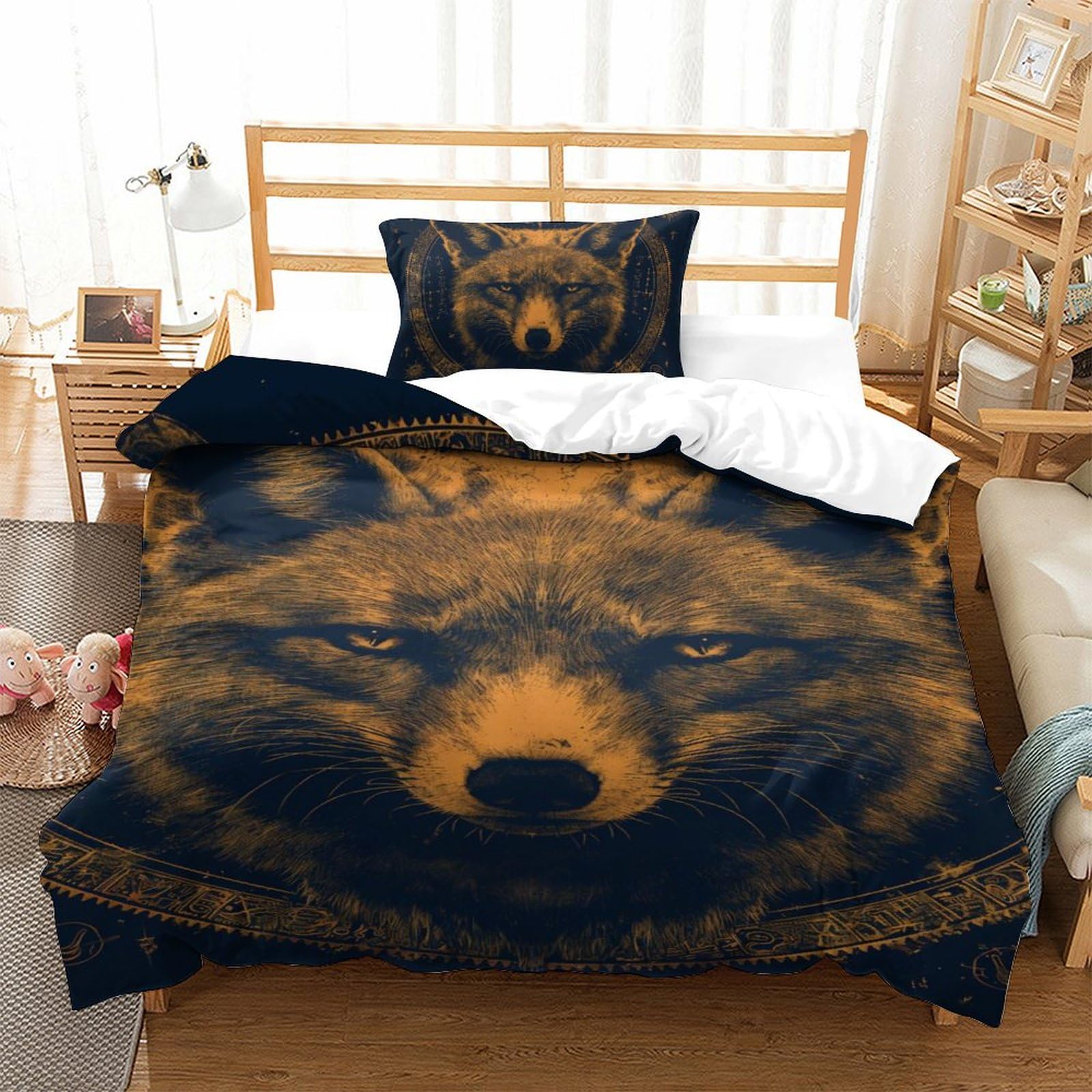 Housse de couette anti-transpiration renard 3D antibactérienne avec zip pour lit enfant