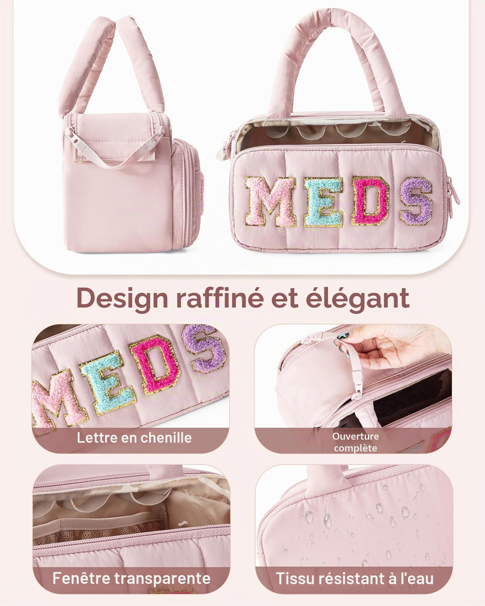 Fasrom Sac Infirmiere Liberales avec Lettre en Chenille | Trousse de Premiers Secours de Voyage pour Visite à Domicile en Portant Fournitures Médicales