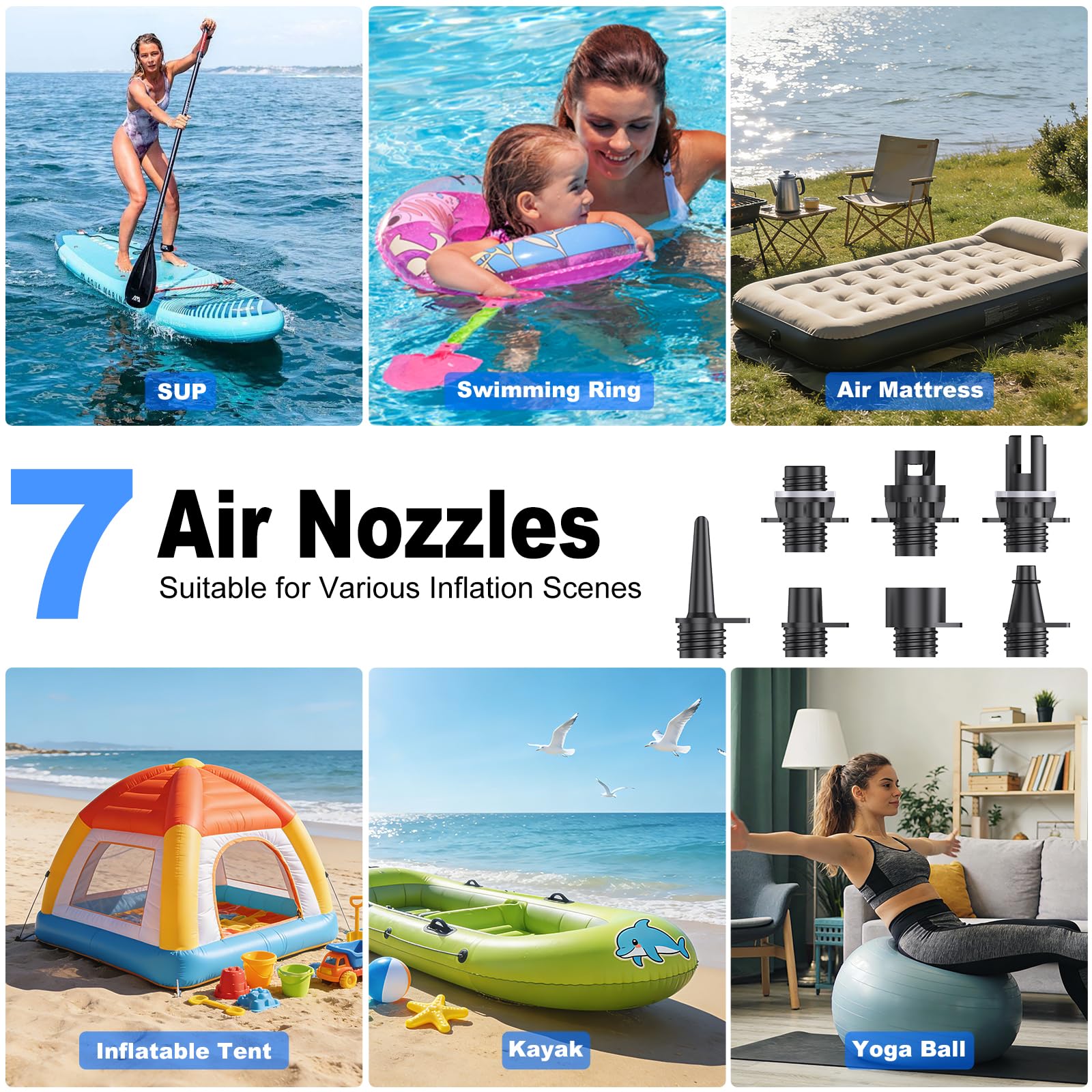 WARMTUYO SUP Pompa Elettrica, 22 PSI Pompa Aria Elettrica SUP ad Alta Pressione Ricaricabile, Intelligente Inflazione/Deflazione, Auto-Off per Tavole Gonfiabili Paddle Boards, Barche, Kayak, Kitesurf