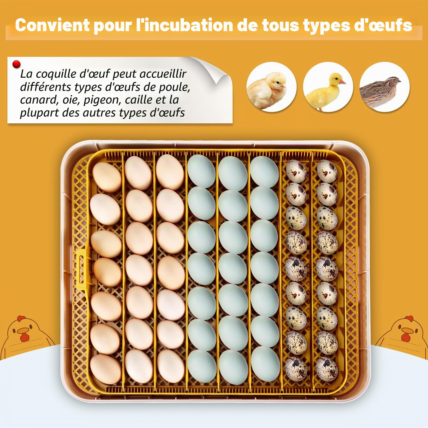 Sailnovo Couveuse Automatique pour 56 Œufs, Couveuse Oeuf Poule avec Retournement Automatique des Œufs, Contrôle de Température et Ajout Automatique d'Humidité, Jaune