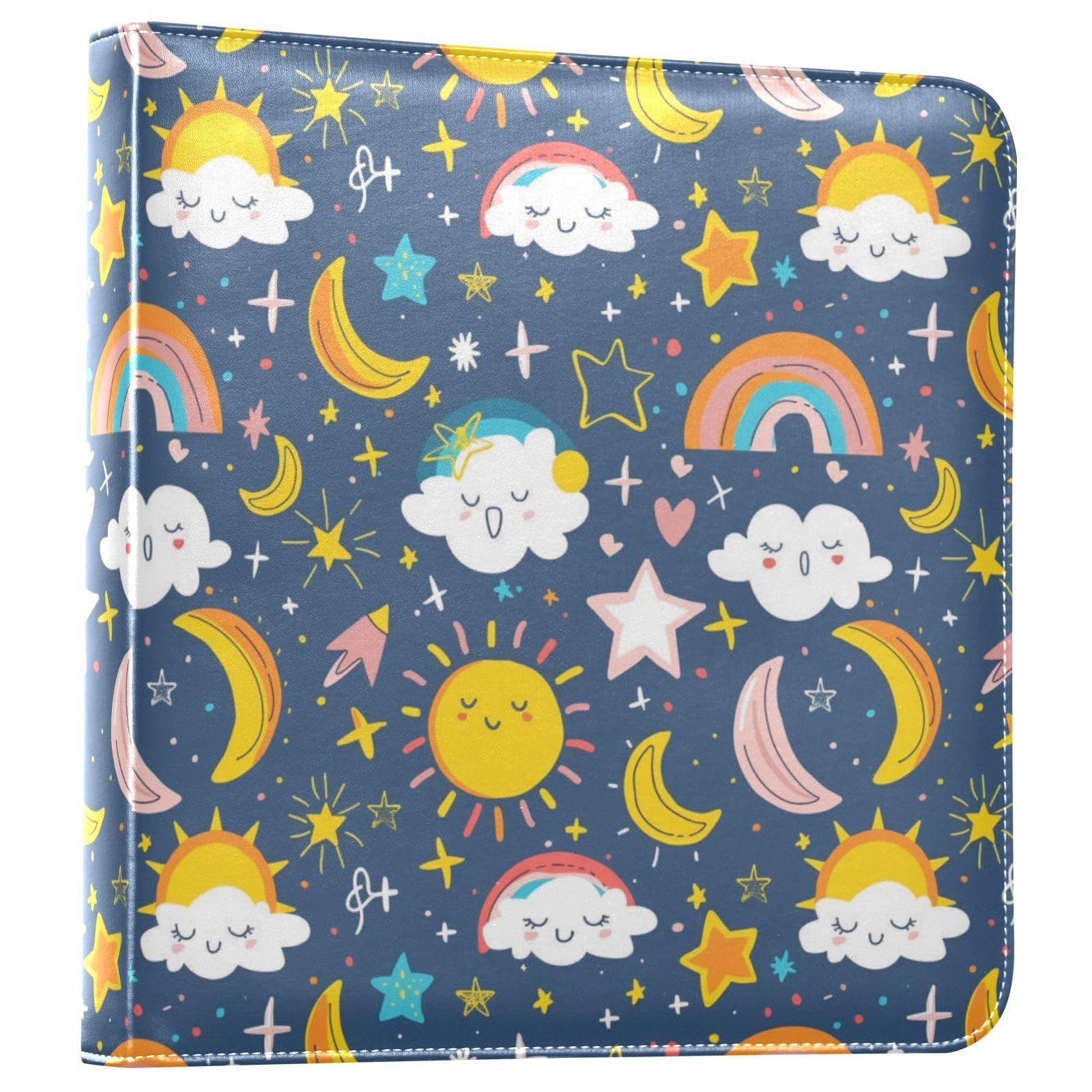 JIPONI Sun White Clouds Stars Large Photo Album, DIY Leather Cover Scrapbook Albums for 4x6 5x7 6x8 Pictures, Self Adhesive Memory Book for Wedding, Baby, Family