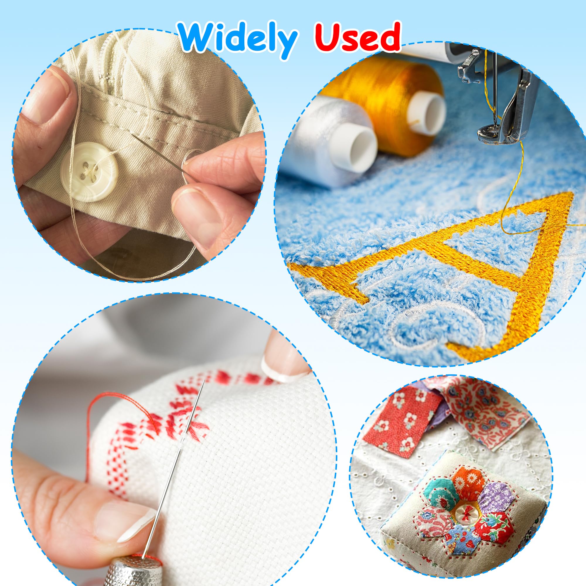 SHRJ Kit de 130 hilos de coser, 50 colores para máquina de coser, bobinas preenrolladas con hilo de bobina, surtido de agujas de almacenamiento, 400 yardas por carrete, hilo de poliéster