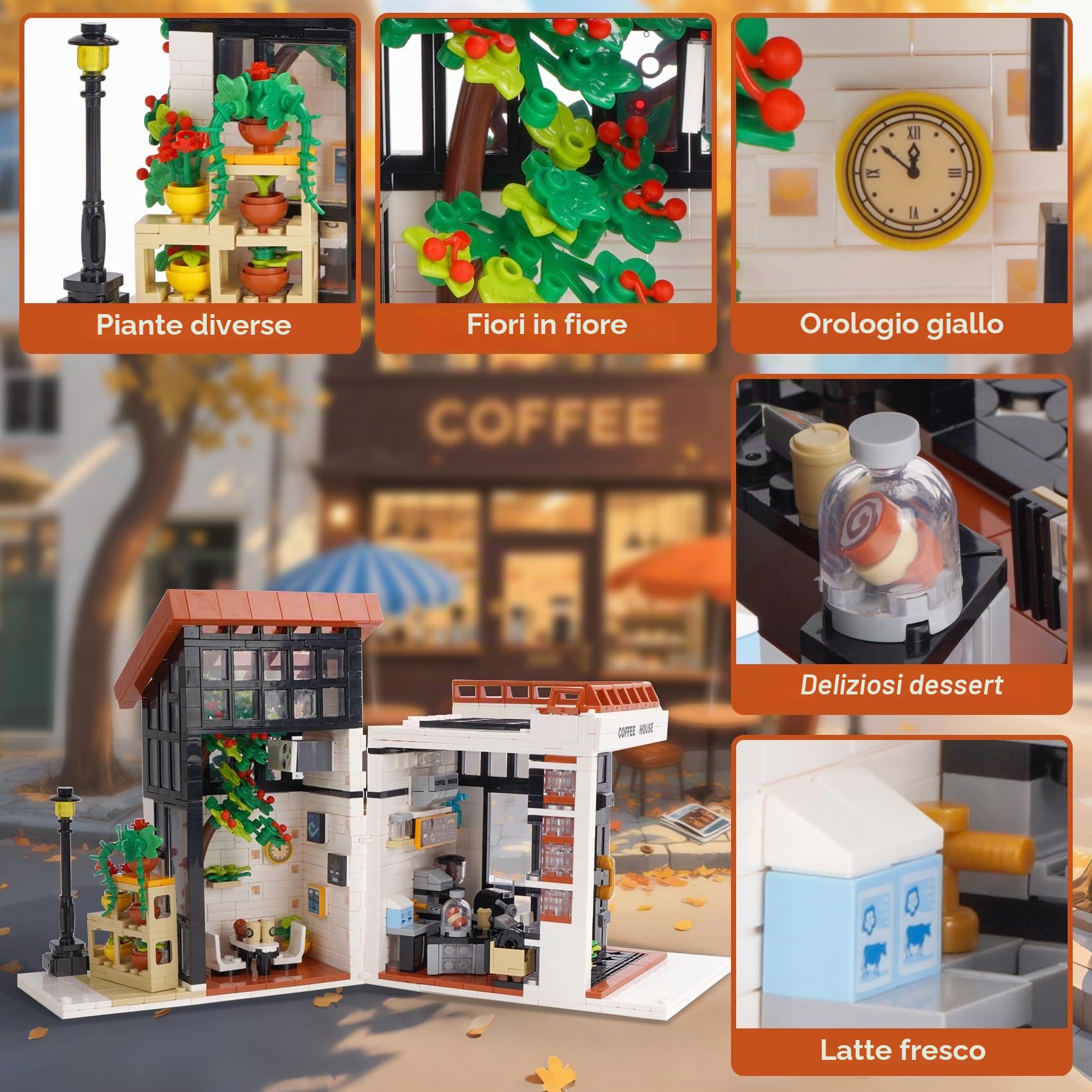 Caffè Casa Set di Costruzione, 1512PCS Caffè della Città Modello di Costruzione Decorazione per la Casa Giocattolo di Architettura Casa Vista Stradale Creativa(Caffetteria)
