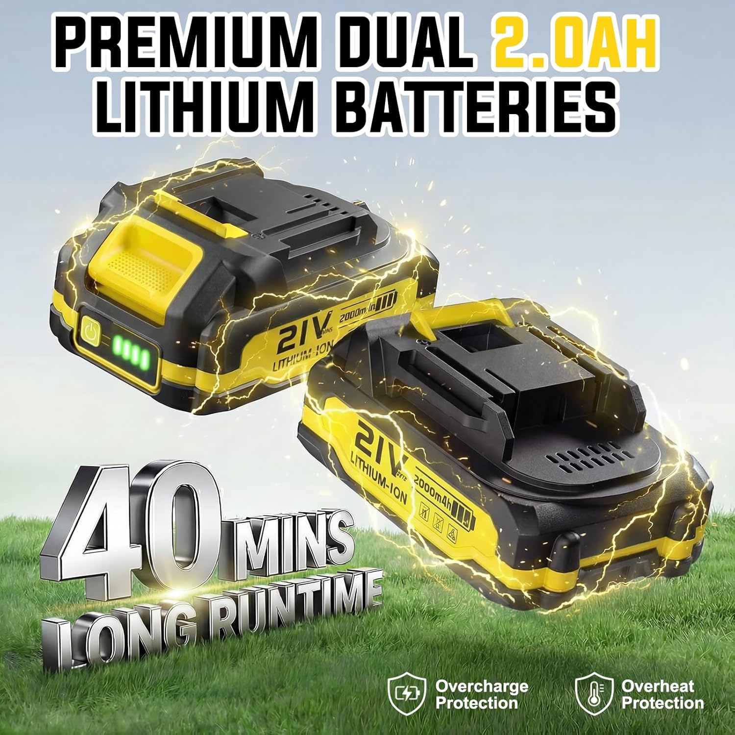 Cordless Weed Wacker, 21V Battery Powered Grass Trimmer & Edger 2-in-1, Electric Weed Wacker with 2 × 2.0Ah Batteries and 8 × Spare Spools, Lightweight Edger Lawn Tool for Yard & Garden