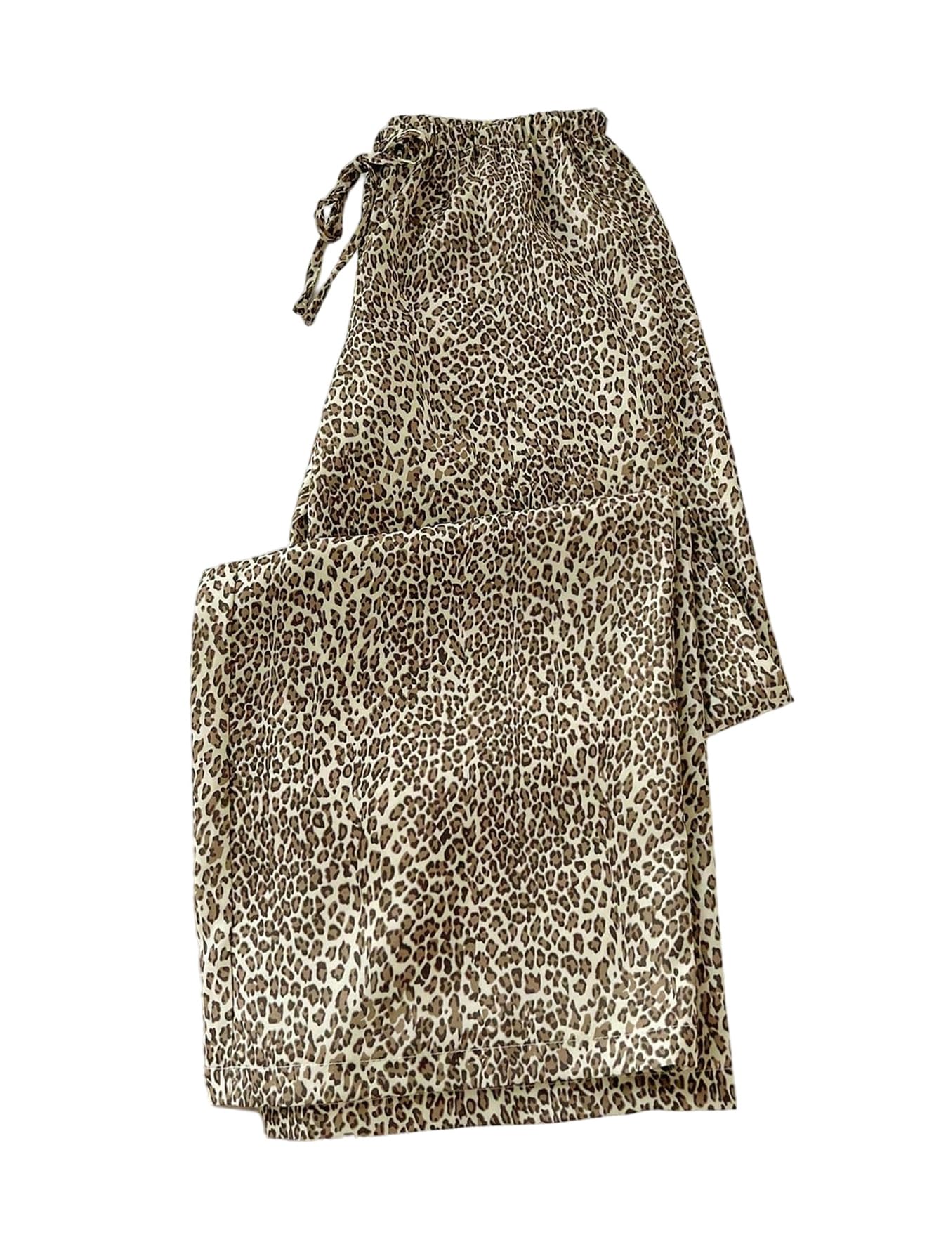 GORGLITTER Womens Leopard Wide Leg Pants Cheetah Print Drawstring High Waisted Lounge Trousers