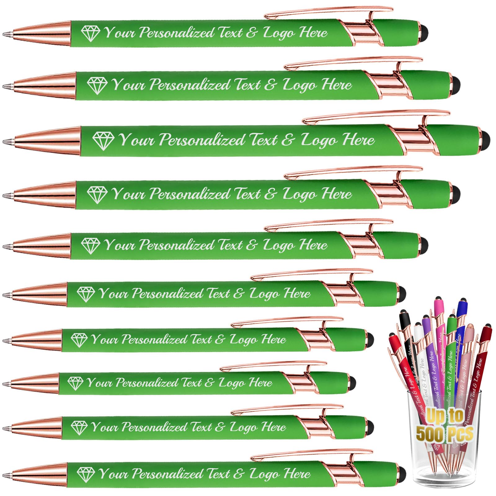 Ronbeaud Up to 500Pcs Personalized Pens with Stylus, Custom Pens with Engraved Logo Name, Customized Pens Bulk for Business Graduation Anniversary Gift - Black Ink