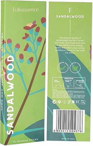Folkulture Varitas de incienso de sándalo, paquete de 75 inciensos para un aura positiva, incienso de combustión lenta, inscentajes naturales y no